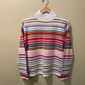 Women’s Small Vintage Sag Harbor Multicolor Striped Mock Neck Sweater